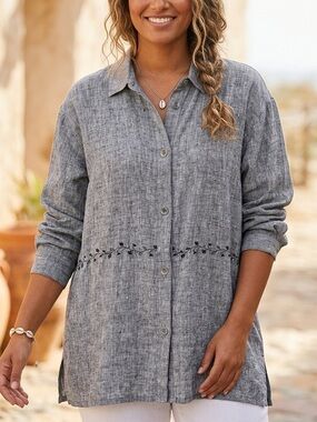 Marc Ware Linen embroidered Tunic Top size XL